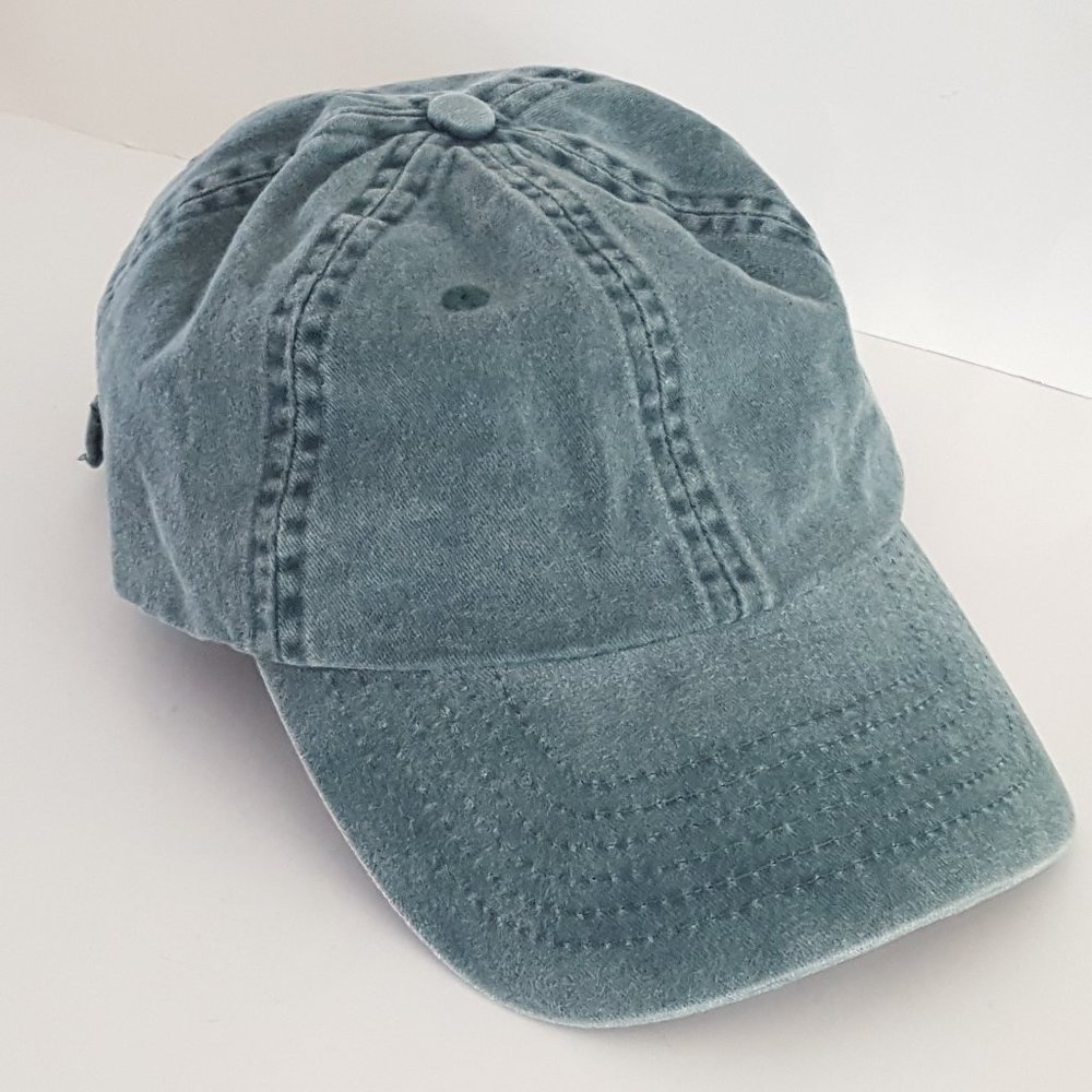 Baseball Cap Faded Green Denim w/Promotional Lettering IGHL Head Shots K…